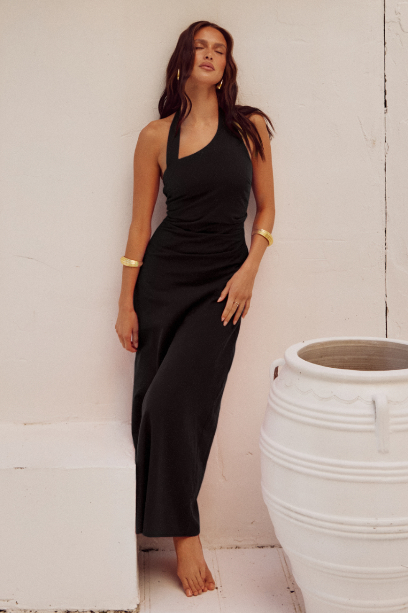 Saphira Long Midi Dress in Black